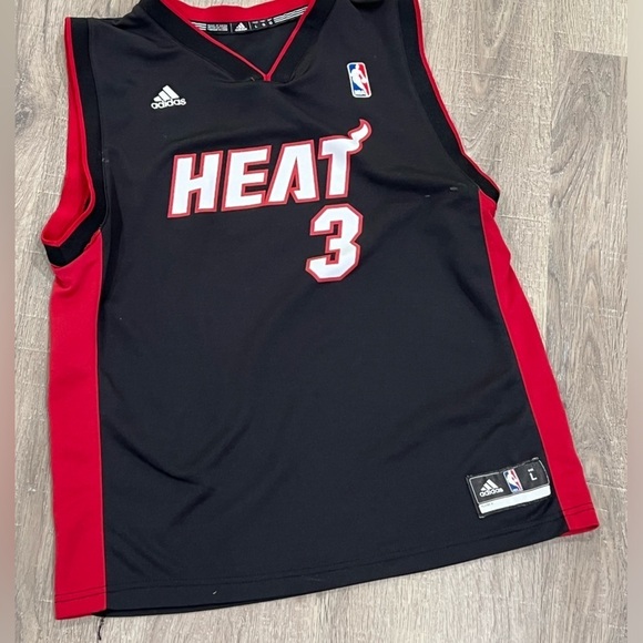 Adidas Miami Heat Dwyane Wade Number 3 Size Large Jump Man Jersey Black - Picture 1 of 9